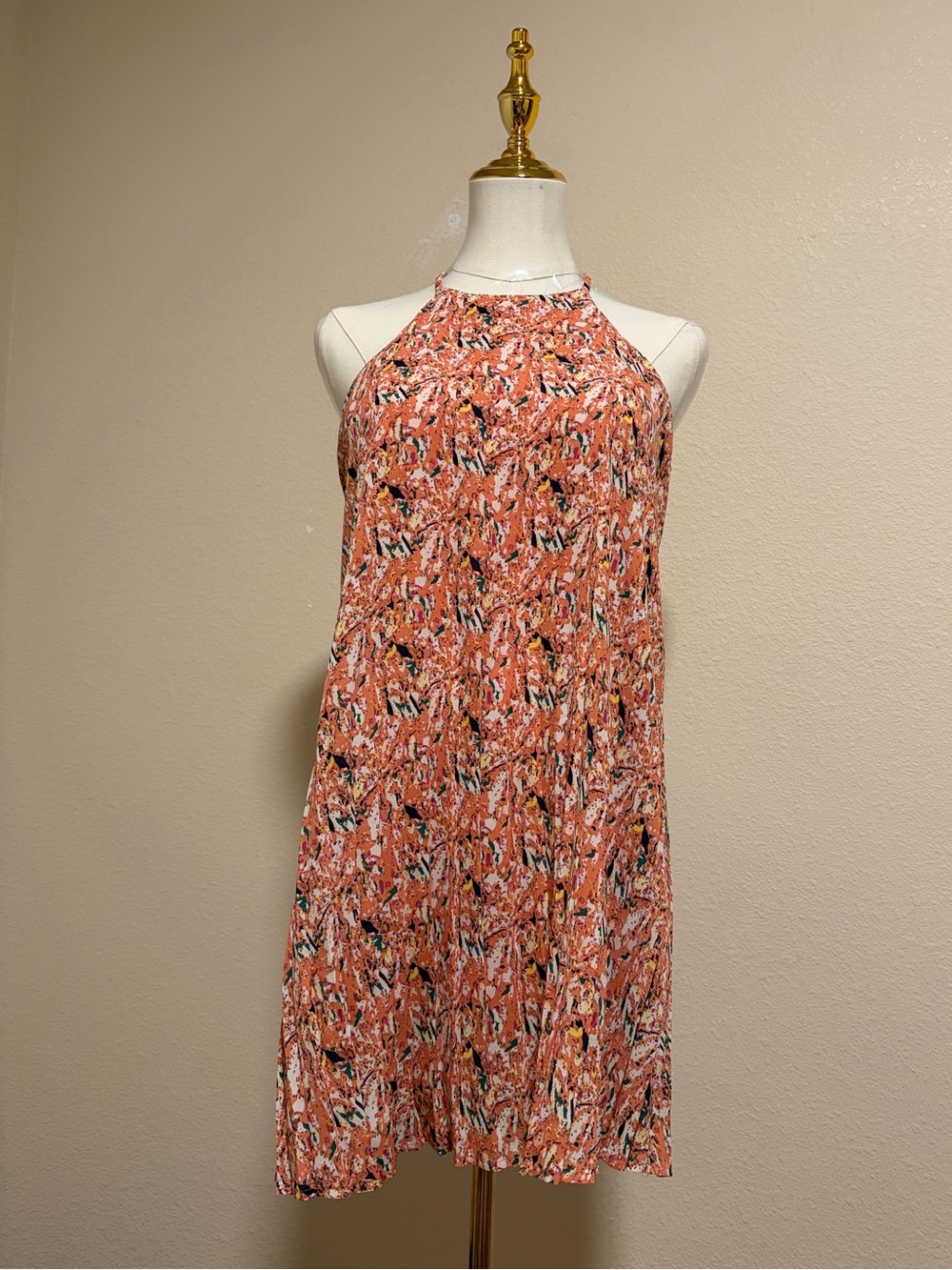 Forever 21 Peach Floral Print Halter Midi Dress